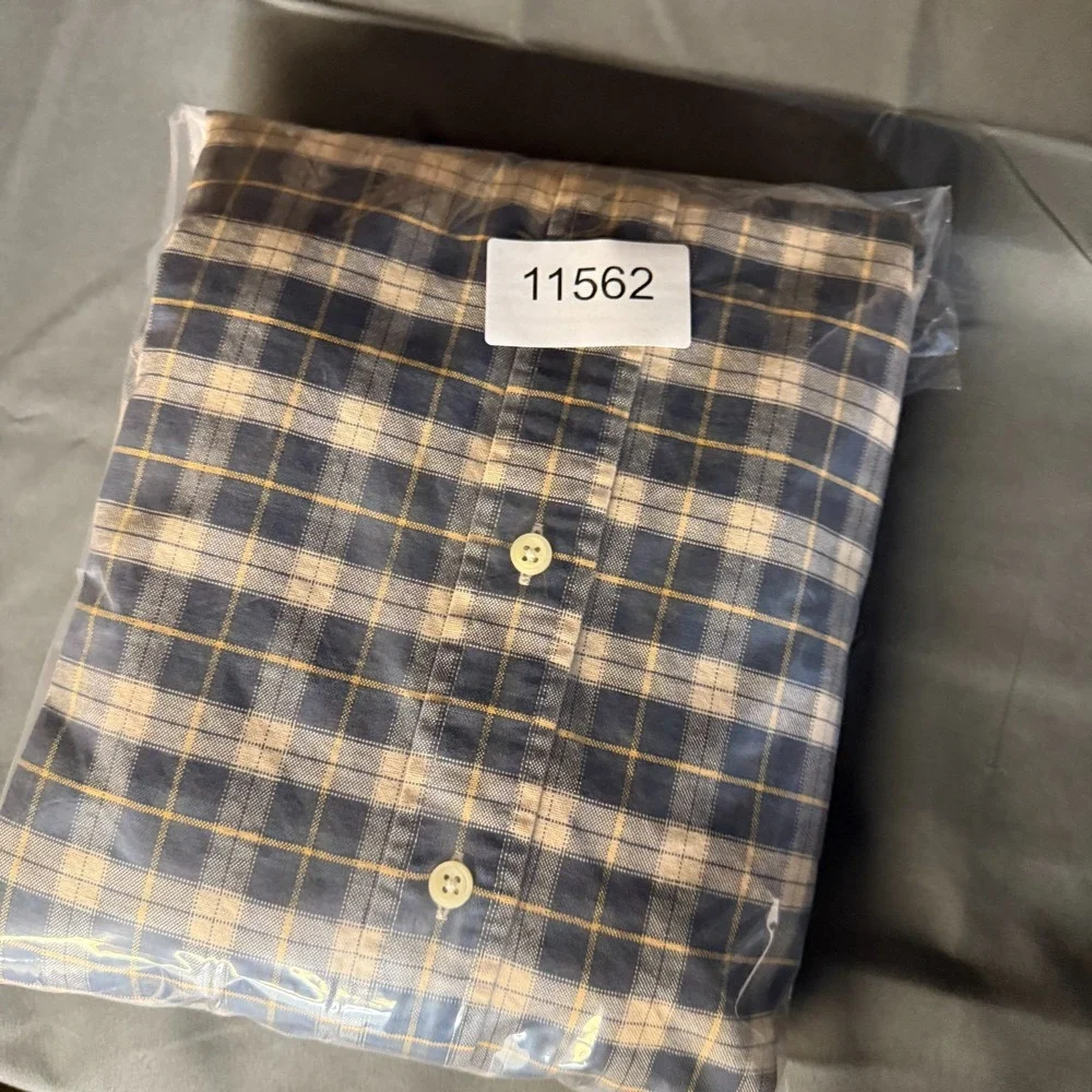Polo‎ Ralph Lauren Shirt Mens Large Blue Cream Tartan Plaid Oxford Button Down